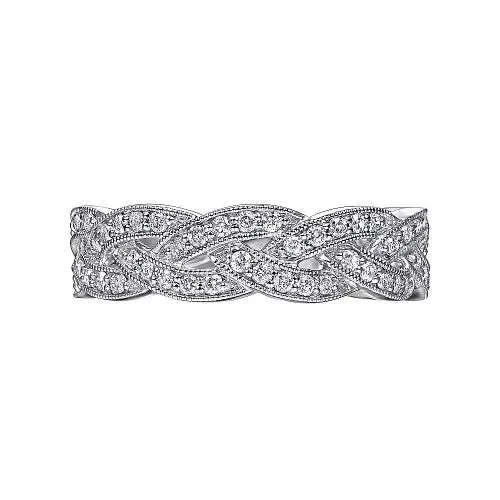 14K White Gold Braided Diamond Stackable Ring GABRIEL CO Rings