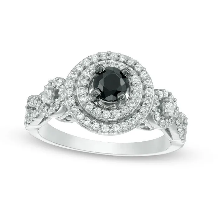 075 CT TW Enhanced Black and White Natural Diamond Double Frame Loop Twist Engagement Ring in Solid 10K White Gold Goldia Rings