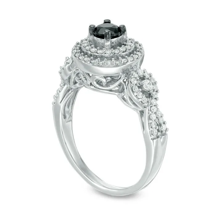 075 CT TW Enhanced Black and White Natural Diamond Double Frame Loop Twist Engagement Ring in Solid 10K White Gold Goldia Rings 075 CT TW Enhanced Black and White Natural Diamond Double Frame Loop Twist Engagement Ring in Solid 10K White Gold Goldia Rings
