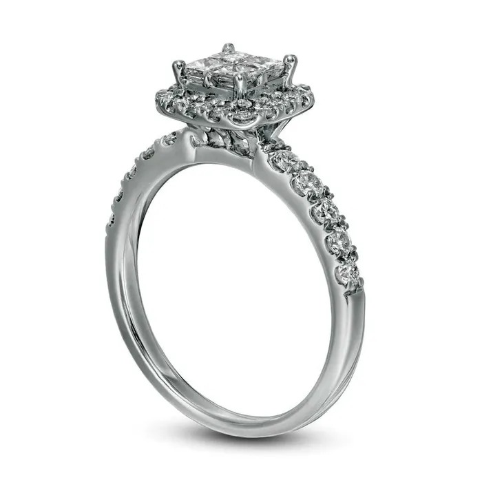 10 CT TW Quad PrincessCut Natural Diamond Frame Engagement Ring in Solid 14K White Gold Goldia Rings