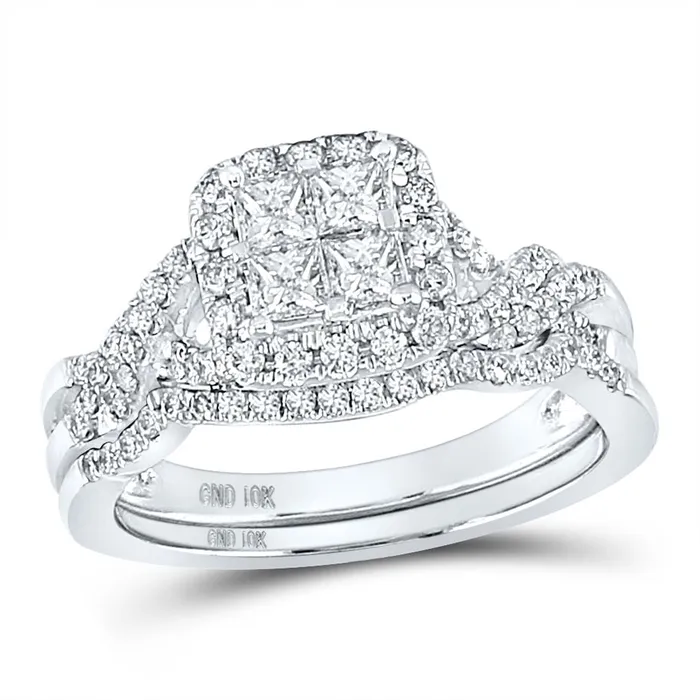14k White Gold Princess Diamond Bridal Wedding Ring Set 1 Cttw gndatlanta Rings