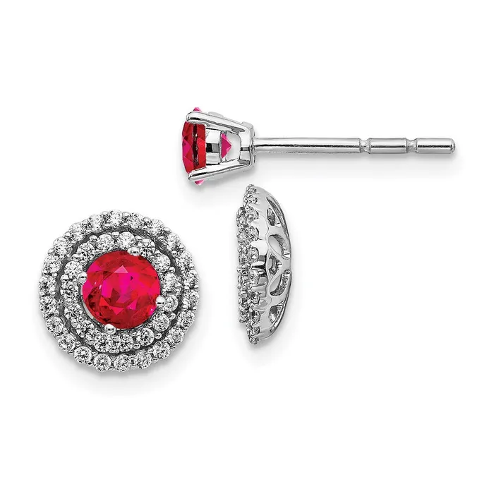 14k White Gold Real Diamond and Ruby Stud w Jacket Earrings Goldia Earrings