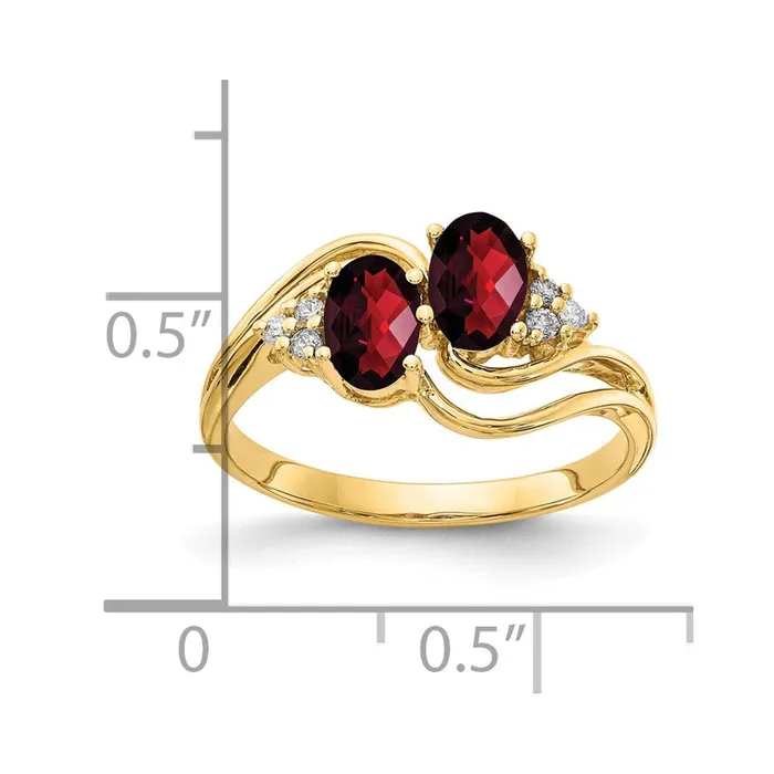 14k Yellow Gold 6x4mm Oval Garnet Checker AA Diamond ring Goldia Rings
