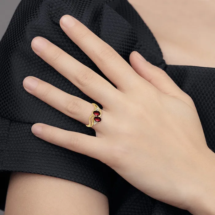 14k Yellow Gold 6x4mm Oval Garnet Checker AA Diamond ring Goldia Rings