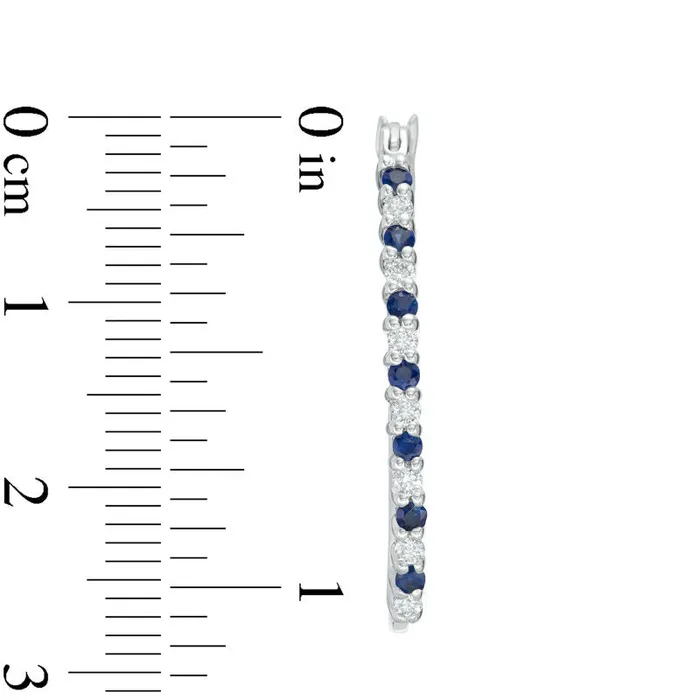 Blue Sapphire and 025 CT TW Diamond Alternating Hoop Earrings in 10K White Gold Goldia Earrings