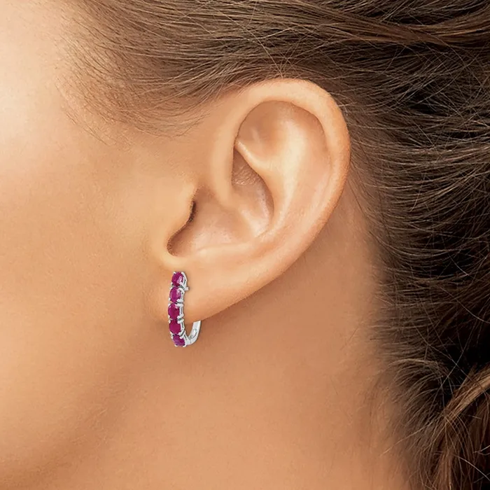 Earrings Goldia Sterling Silver Rhodiumplated Polished Ruby Hinged Hoop Earrings