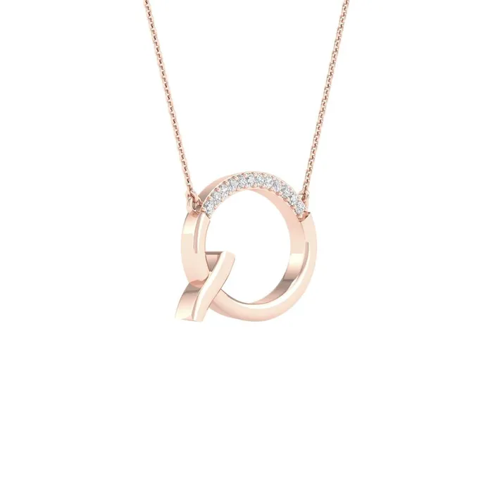 gndatlanta Necklaces 10k Rose Gold Round Diamond Initial Q Letter Necklace 120 Cttw