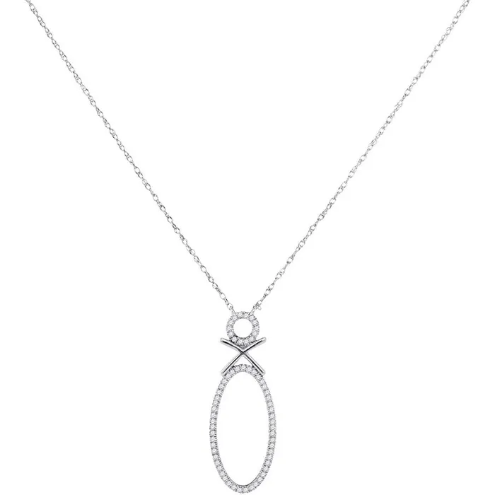 gndatlanta Necklaces 14k White Gold Round Diamond Vertical Oval Pendant Necklace 16 Cttw gndatlanta Necklaces 14k White Gold Round Diamond Vertical Oval Pendant Necklace 16 Cttw