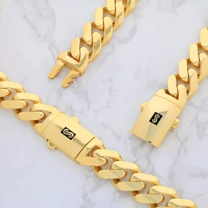 Goldiacom Necklaces 10K Yellow Gold Miami Cuban 17mm Royal Monaco Curb Link Chain Necklace 22 30 Copy