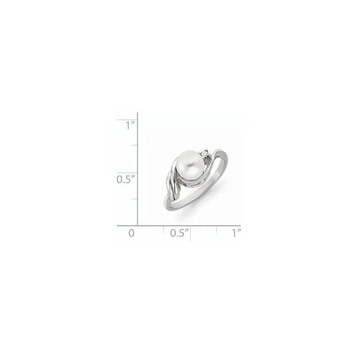 Goldiacom Rings 14k White Gold 6mm FW Cultured Pearl VS Real Diamond ring