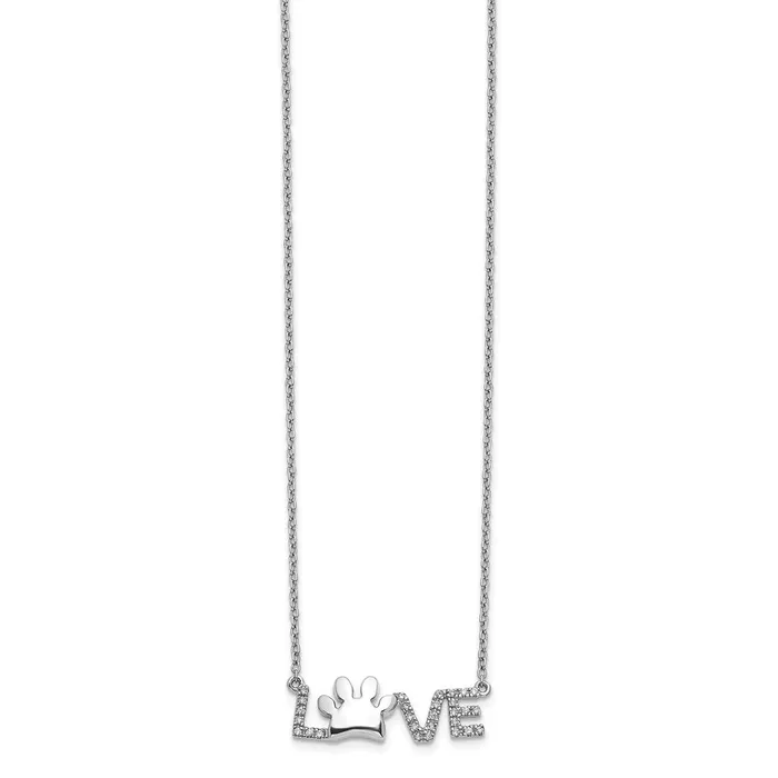Goldia Necklaces 14k White Gold Real Diamond Paw Print Love Necklace