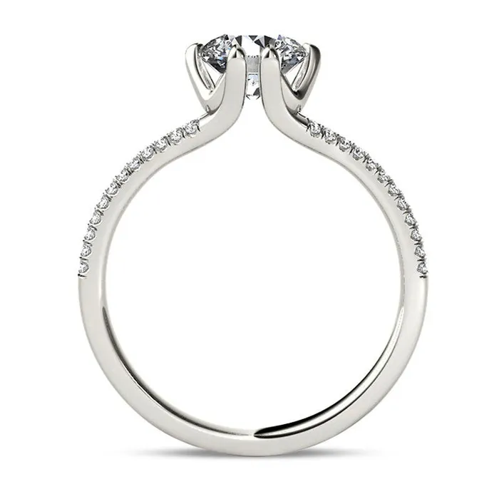 Goldia Rings 120 CT TW Natural Diamond Double Row Engagement Ring in Solid 14K White Gold