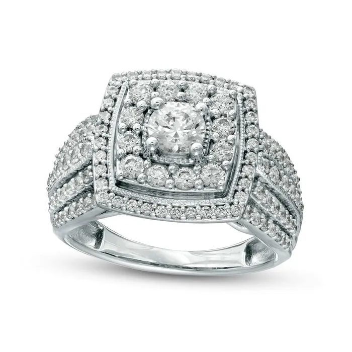 Goldia Rings 15 CT TW Natural Diamond Double Cushion Frame MultiRow Engagement Ring in Solid 14K White Gold