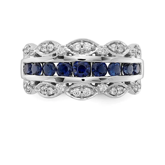 Goldia Rings 14k White Gold Real Diamond and Sapphire Fancy Ring