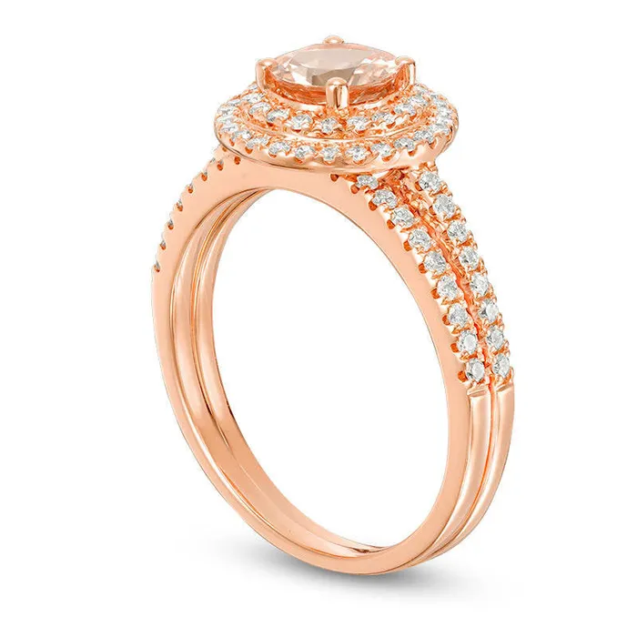 Goldia Rings 60mm Morganite and 038 CT TW Natural Diamond Double Frame Bridal Engagement Ring Set in Solid 14K Rose Gold