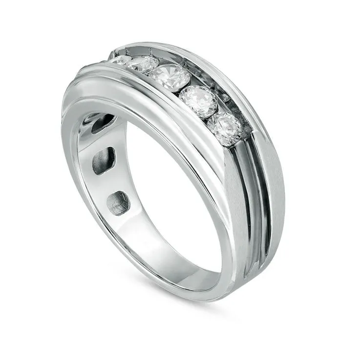 Goldia Rings Mens 10 CT TW Natural Diamond Five Stone Wedding Band in Solid 10K White Gold