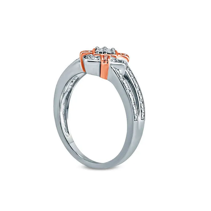 Goldia Rings Natural Diamond Accent Tilted Square Ring in Sterling Silver with Solid 14K Rose Gold Plate Goldia Rings Natural Diamond Accent Tilted Square Ring in Sterling Silver with Solid 14K Rose Gold Plate