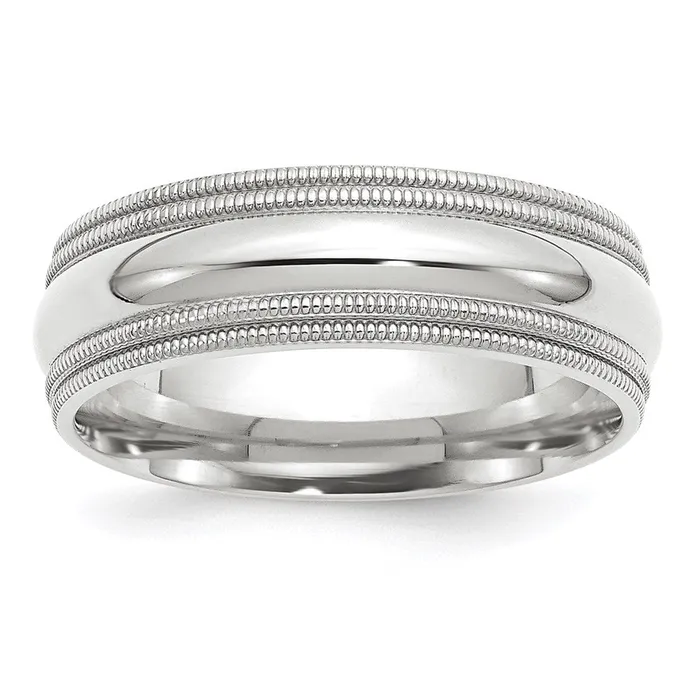 Goldia Rings Solid 18K White Gold 7mm Double Milgrain Comfort Fit MensWomens Wedding Band Ring Size 4