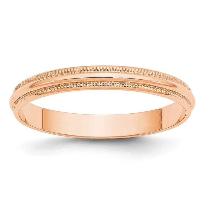 Goldia Solid 10K Yellow Gold Rose Gold 3mm Light Weight Milgrain Half Round MensWomens Wedding Band Ring Size 105 Rings