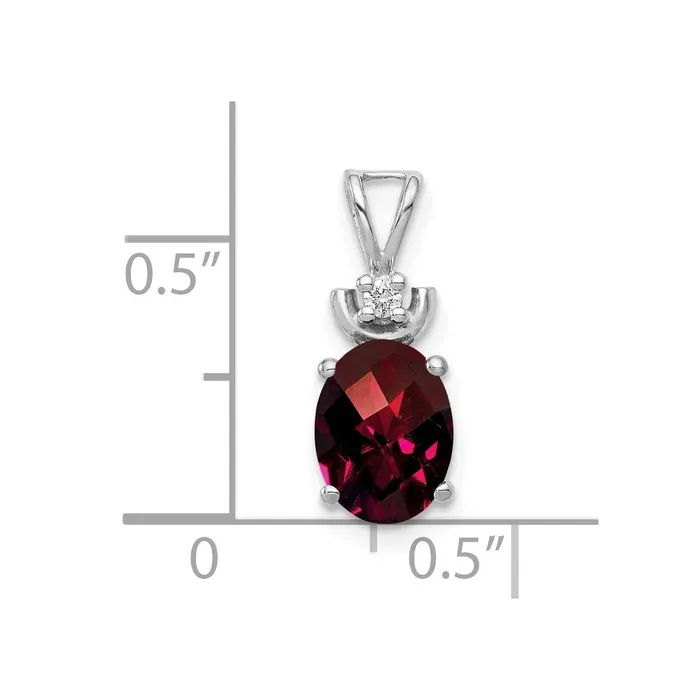 Necklaces Goldiacom 14k White Gold 8x6mm Oval Garnet Checker AAA Diamond Pendant