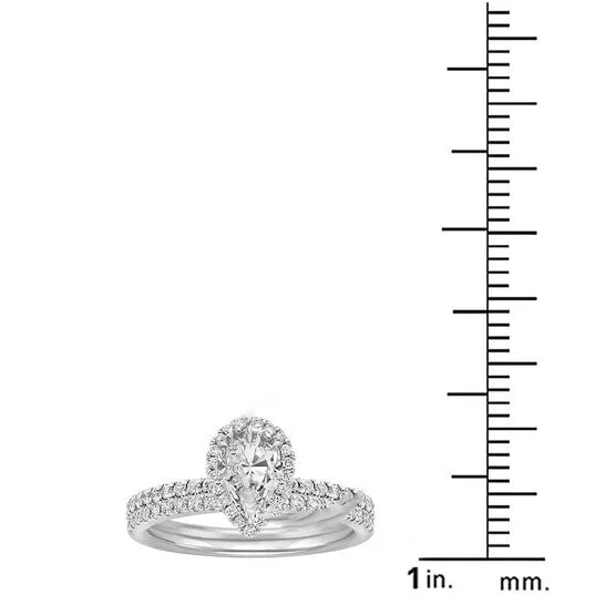 Original DiamondMuse 190 cttw Pear Shape Swarovski Diamond Sterling Silver Halo Womens Bridal Set JMS always Rings