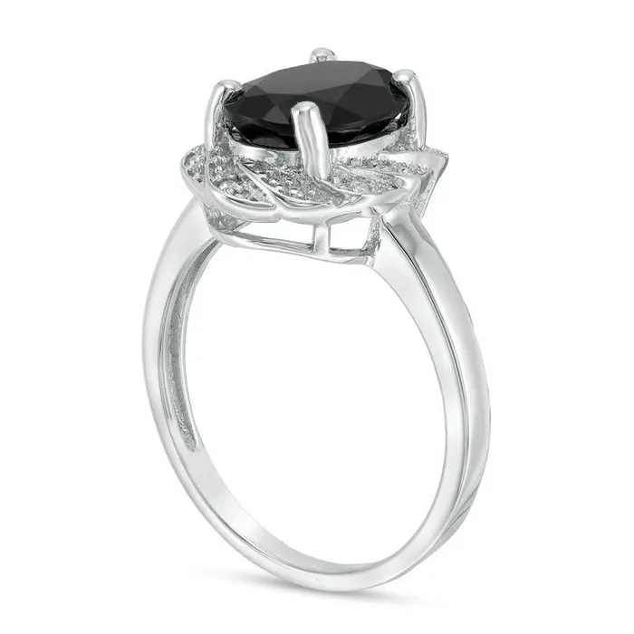 Oval Onyx and Natural Diamond Accent Pinwheel Frame Ring in Sterling Silver Goldia Rings Oval Onyx and Natural Diamond Accent Pinwheel Frame Ring in Sterling Silver Goldia Rings