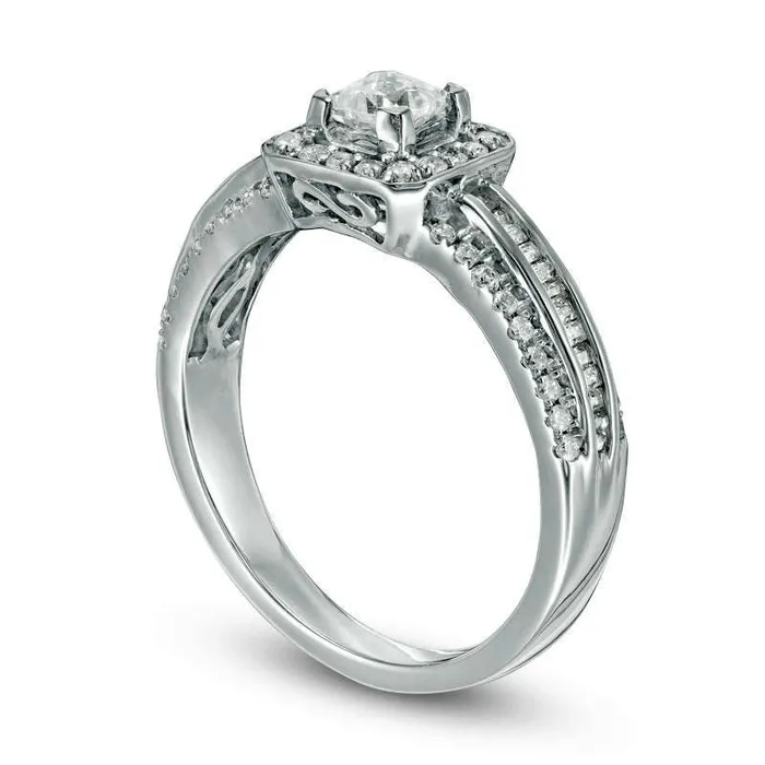 Rings 075 CT TW PrincessCut Natural Diamond Frame MultiRow Engagement Ring in Solid 10K White Gold Goldia