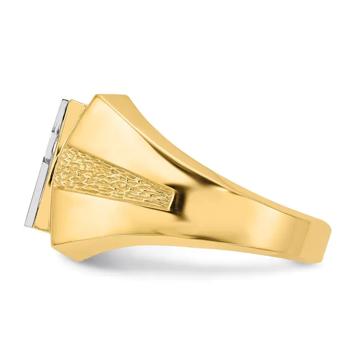 Rings 14k TwoTone Gold Polished Cross on Top Mens Ring Goldia