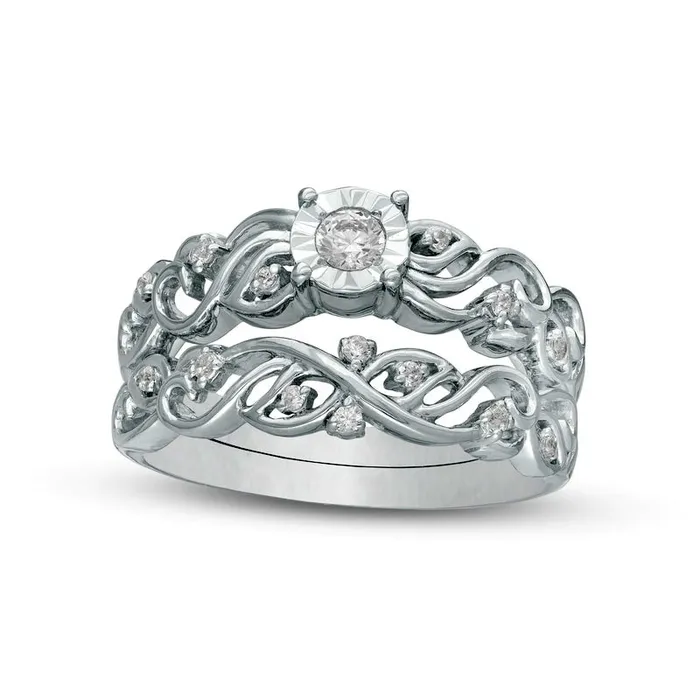 Rings Goldia 033 CT TW Natural Diamond Open Filigree Bridal Engagement Ring Set in Solid 10K White Gold