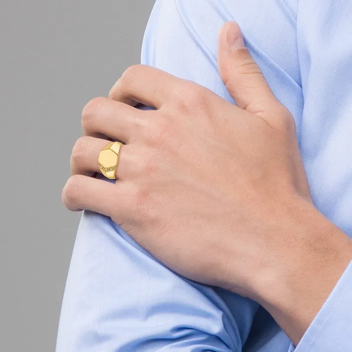 Rings Goldiacom 14K Yellow Gold 115x115mm Open Back A Real Diamond Mens Signet Ring