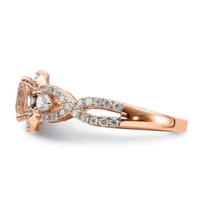 Rings Solid 14k Rose Gold Morganite Simulated CZ Halo Engagement Ring Goldia