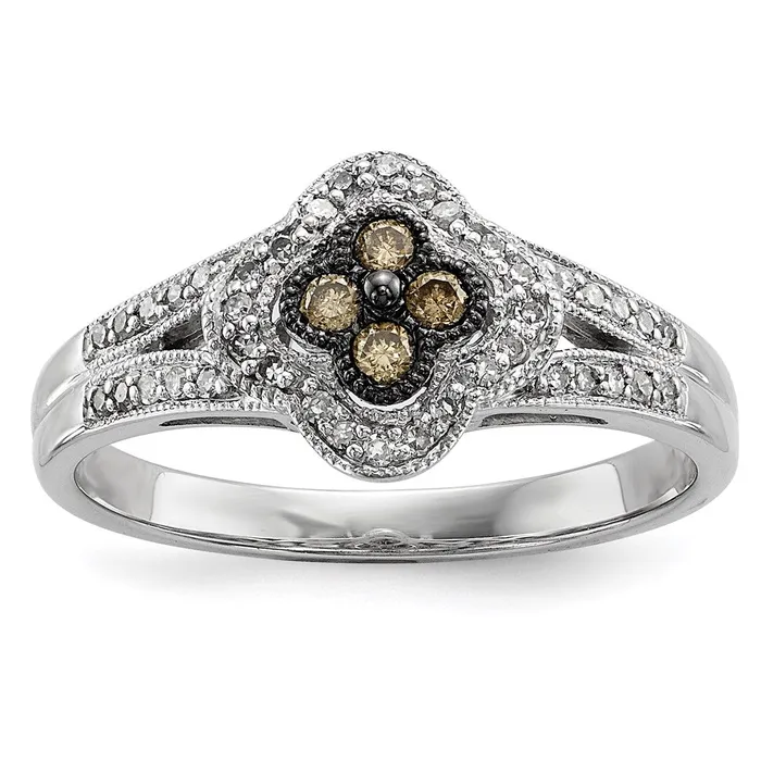 Rings Sterling Silver Champagne Diamond Small Flower Ring Goldia