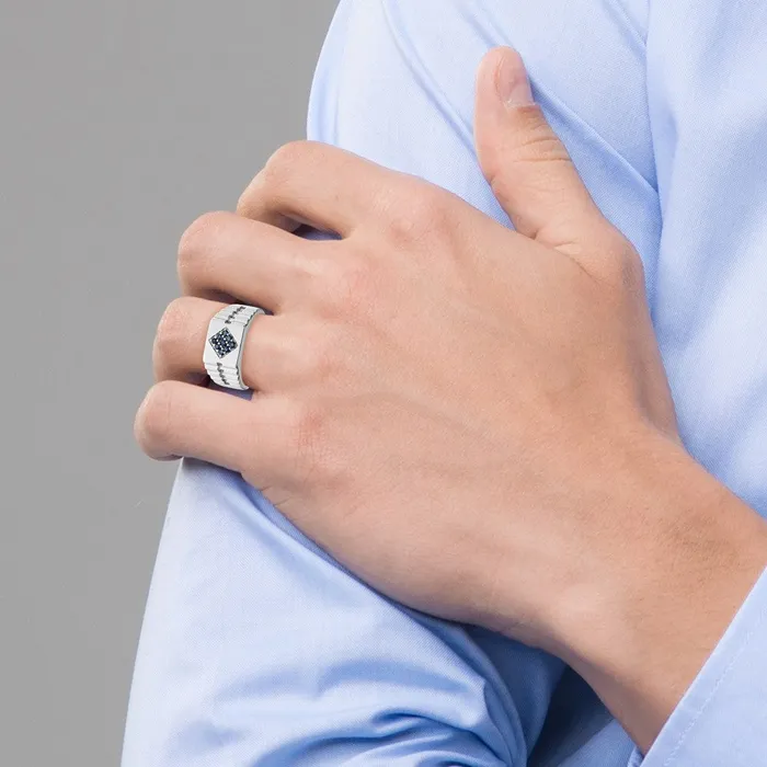 Sterling Silver Mens Blue Sapphire Ring Goldia Rings