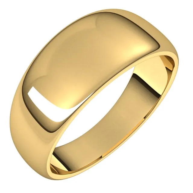 10K Yellow Gold 8 mm Half Round Tapered Wedding Band TreasureFineJewelers Rings