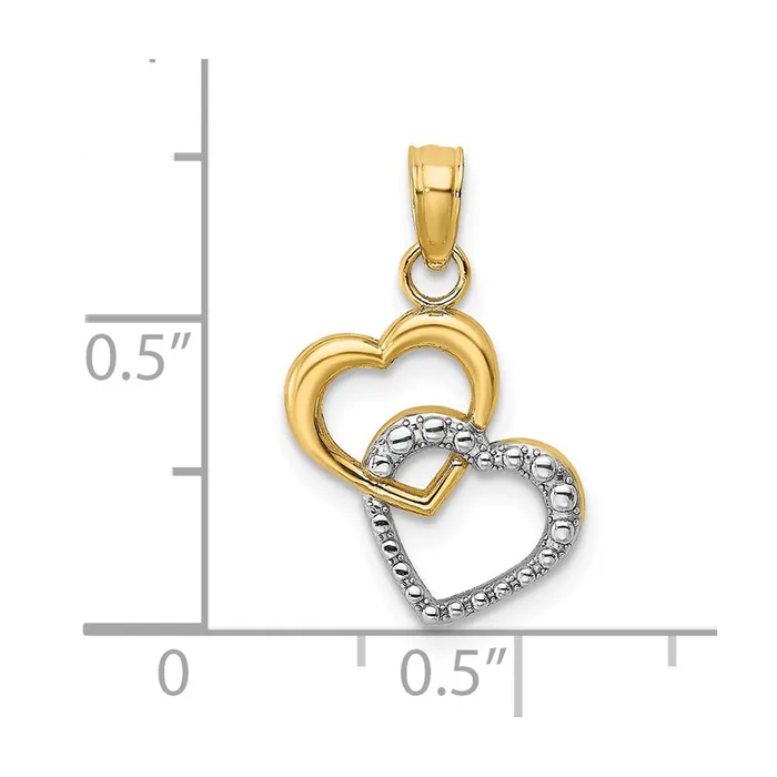 14k w Rhodium Polished and Textured Intertwined Hearts Charm TreasureFineJewelers Charm Necklaces