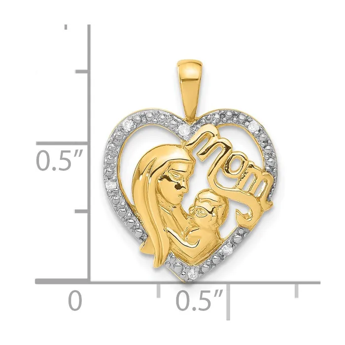 14k Yellow Gold Rhodiumplated Diamond Mom Heart Pendant TreasureFineJewelers Necklaces