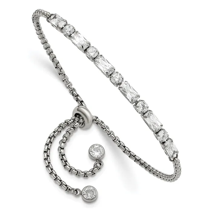 Bracelets TreasureFineJewelers Stainless Steel Polished with CZ Adjustable Bracelet Bracelets TreasureFineJewelers Stainless Steel Polished with CZ Adjustable Bracelet