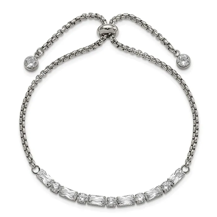 Bracelets TreasureFineJewelers Stainless Steel Polished with CZ Adjustable Bracelet