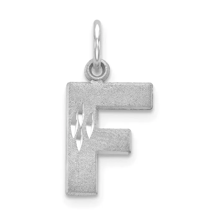 Charm Necklaces TreasureFineJewelers 14k White Gold Satin Diamondcut Letter F Initial Charm