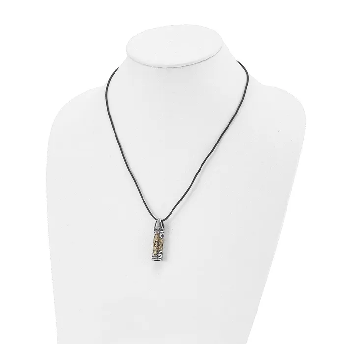 Chisel Stainless Steel Antiqued and Polished with 14k Gold Accent Star of David Pendant on a 20 inch Leather Cord Necklace TreasureFineJewelers Necklaces