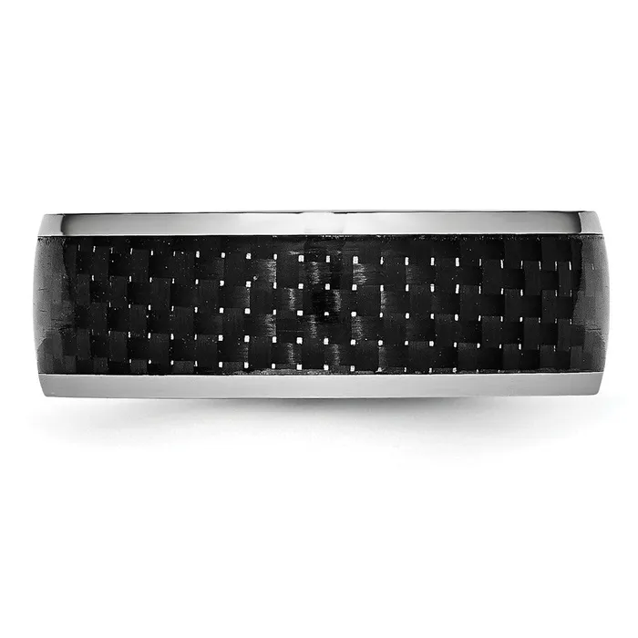 Cobalt Polished Black Carbon Fiber Inlay 8mm Band TreasureFineJewelers Rings