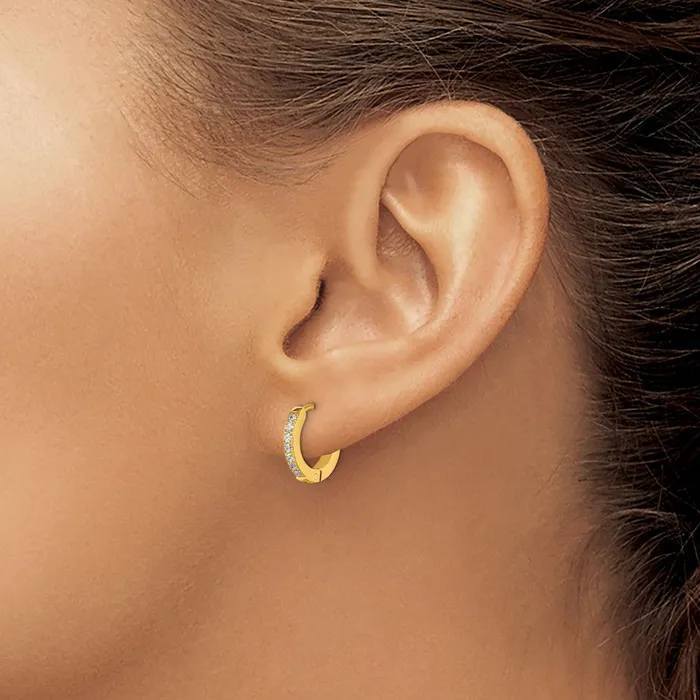 Earrings TreasureFineJewelers Stainless Steel Polished Yellow IP wPreciosa Crystal Hinged Hoop Earrings