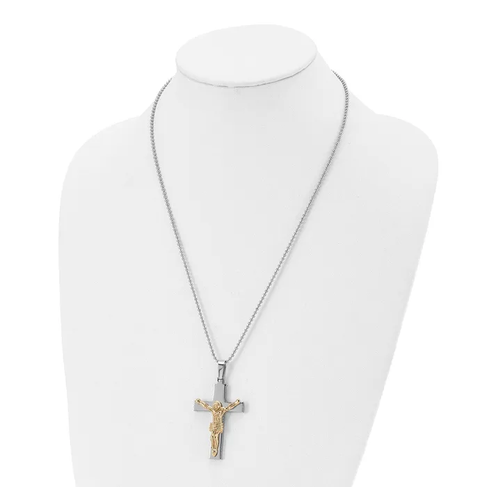 Necklaces Chisel Stainless Steel Polished Yellow IPplated Crucifix Pendant on a 22 inch Ball Chain Necklace TreasureFineJewelers