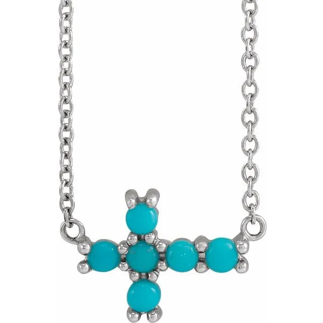 Platinum Turqouise Sideways Cross 18 Necklace TreasureFineJewelers Necklaces