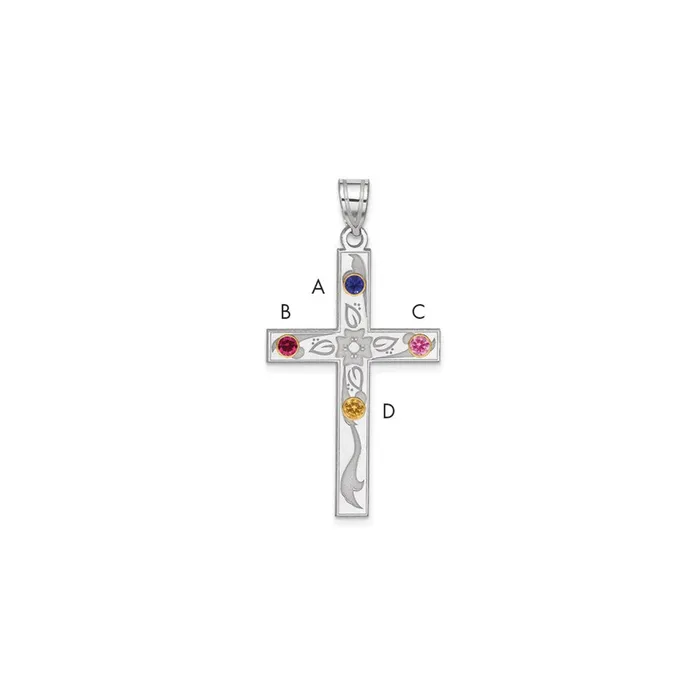 Sterling Silver Rhplt18k Bezel Crystal Family Cross Pendant TreasureFineJewelers Necklaces