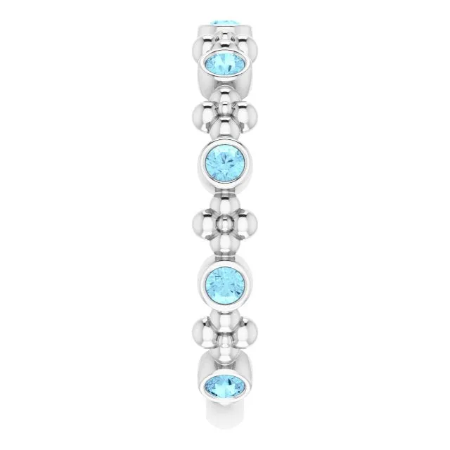 TreasureFineJeweler Rings 14K White Natural Aquamarine Beaded Ring