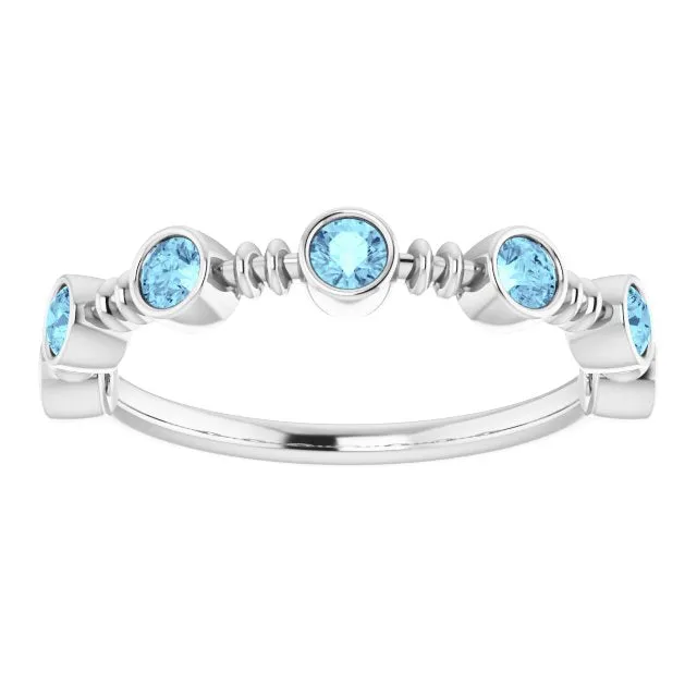 TreasureFineJeweler Rings 14K White Natural Aquamarine BezelSet Ring
