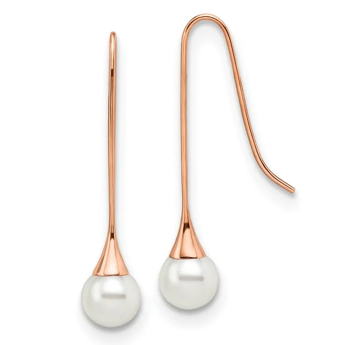 TreasureFineJewelers Earrings Stainless Steel Polished Rose IPplated Simulated Pearl Earrings TreasureFineJewelers Earrings Stainless Steel Polished Rose IPplated Simulated Pearl Earrings