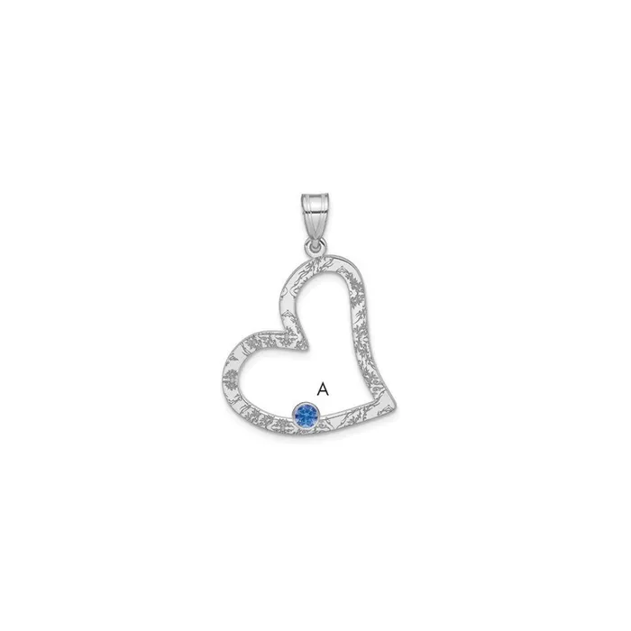 TreasureFineJewelers Necklaces SSRhodiumplated 1 Birthstone Heart with SS Bezel Family Pendant
