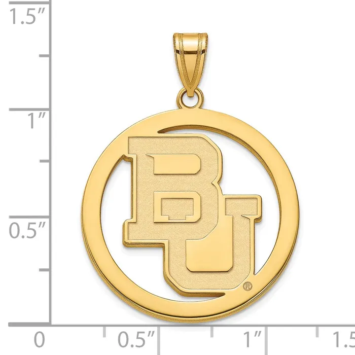 TreasureFineJewelers Necklaces Sterling Silver Goldplated Baylor University Bears Extra Large Circle Pendant